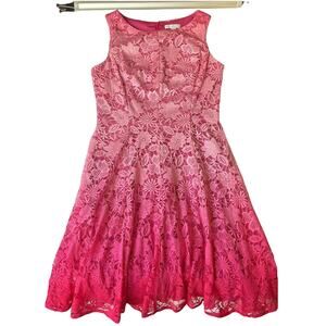 New York & Company Women Dress 6 Pink Floral Fit Flare Lace Sleeveless Boat Neck